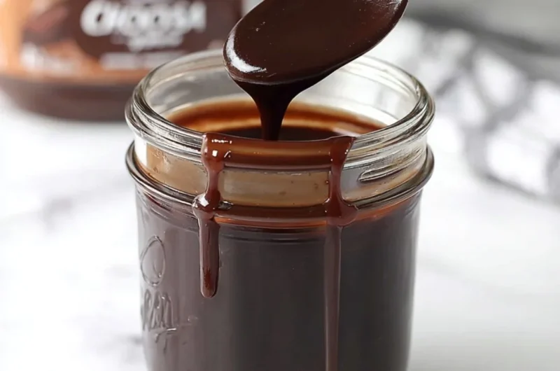 Delicious homemade hot fudge drizzling over ice cream and desserts