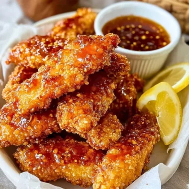 Delicious hot honey chicken tenders served with a spicy glaze.