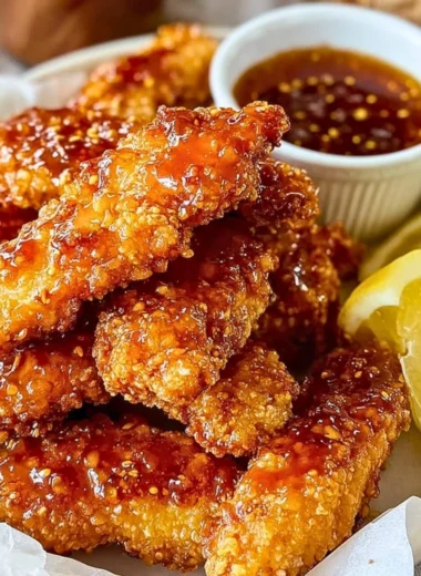 Delicious hot honey chicken tenders served with a spicy glaze.
