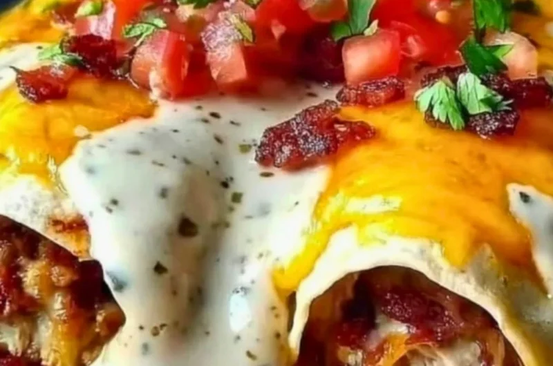 Jalapeño popper cheesy chicken enchiladas with creamy sauce and spices