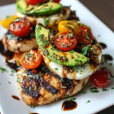 Juicy Grilled California Avocado Chicken on a plate with fresh herbs