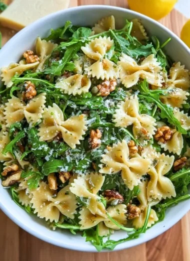 Delicious Lemon Arugula Pasta Salad with fresh ingredients and vibrant colors