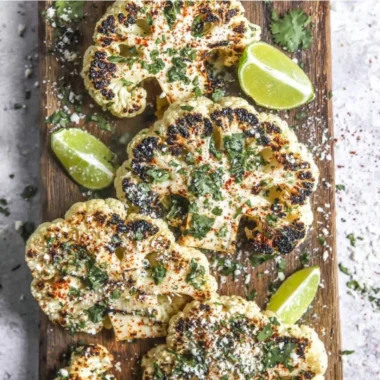 Delicious Mexican Street Cauliflower (Elote) served with toppings