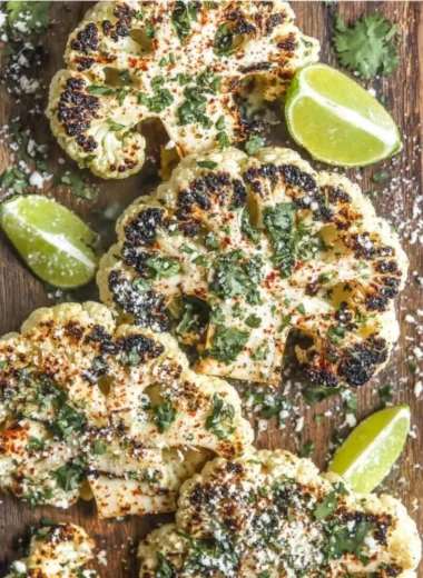 Delicious Mexican Street Cauliflower (Elote) served with toppings