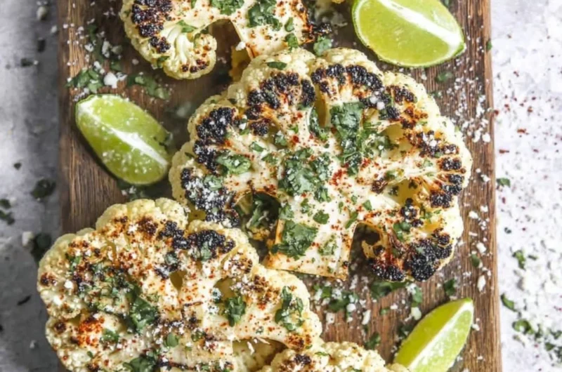 Delicious Mexican Street Cauliflower (Elote) served with toppings