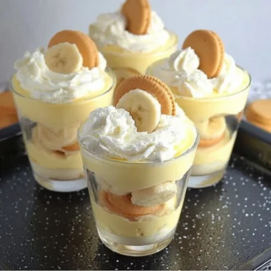 Nilla Wafer Banana Pudding Cups topped with banana slices and whipped cream