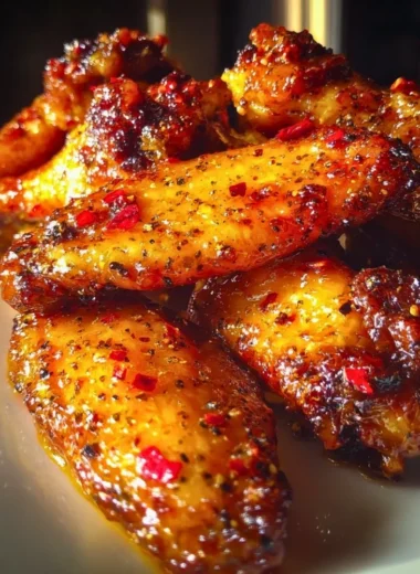 Pineapple Cowboy Candy Chicken Wings served on a platter with a BBQ sauce drizzle