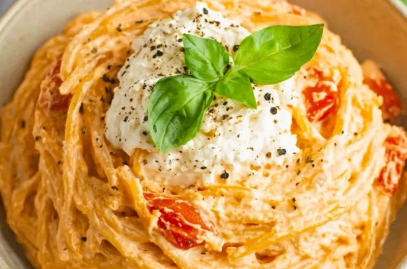 Delicious roasted tomato and garlic ricotta pasta dish