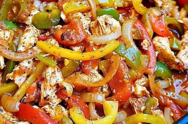 Slow cooker chicken fajitas with colorful vegetables and chicken strips
