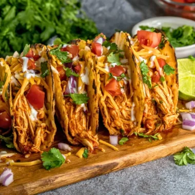 Delicious slow cooker shredded chicken tacos served with toppings