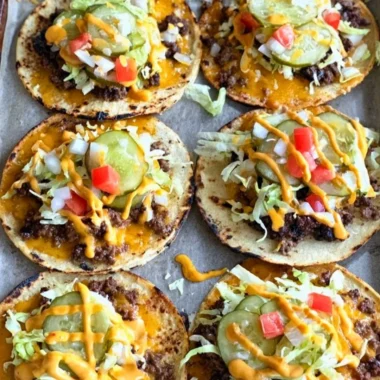 Smashed cheeseburger tacos filled with juicy beef and melted cheese