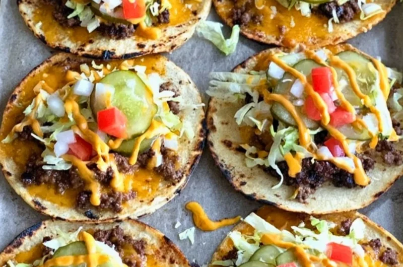 Smashed cheeseburger tacos filled with juicy beef and melted cheese
