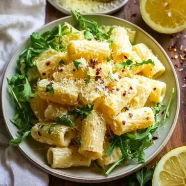 Creamy lemon ricotta pasta with arugula served in a bowl, a delicious recipe
