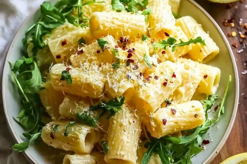 Creamy lemon ricotta pasta with arugula served in a bowl, a delicious recipe