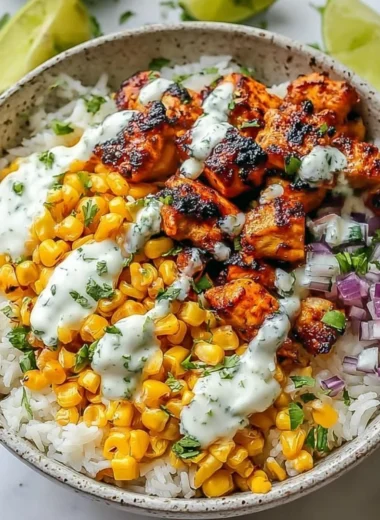 Street Corn Chicken Rice Bowl with fresh ingredients and vibrant flavors.