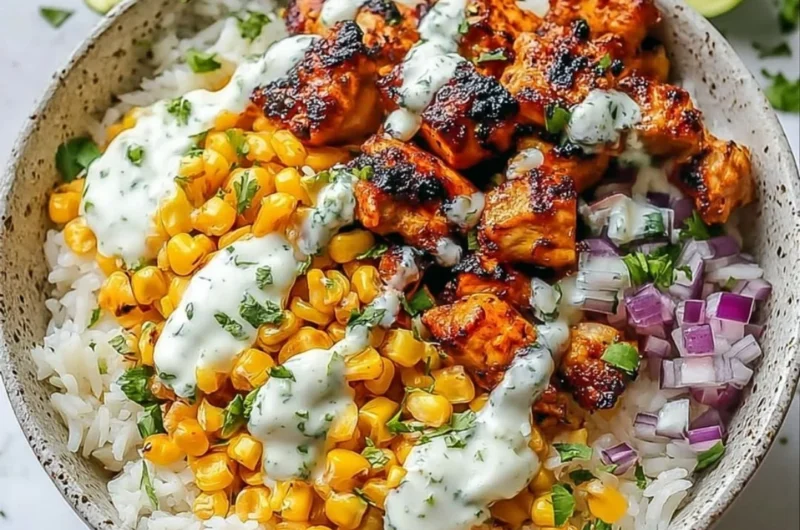 Street Corn Chicken Rice Bowl with fresh ingredients and vibrant flavors.