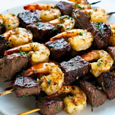 Delicious Surf and Turf Kebabs with vibrant Chimichurri Sauce