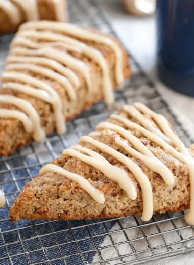 Freshly baked banana bread scones with a golden crust