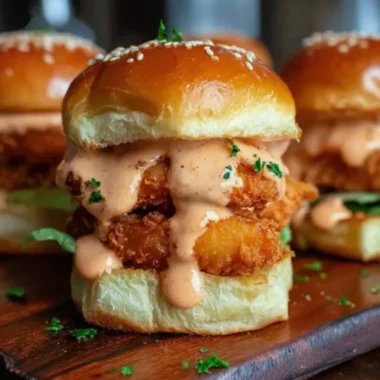 Bang Bang Chicken Sliders with a spicy sauce in a gourmet bun