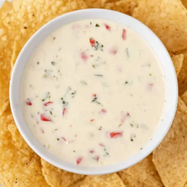 Creamy Mexican white cheese dip served with tortilla chips