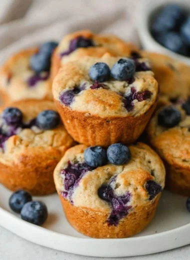 Delicious blueberry cottage cheese muffins fresh out of the oven