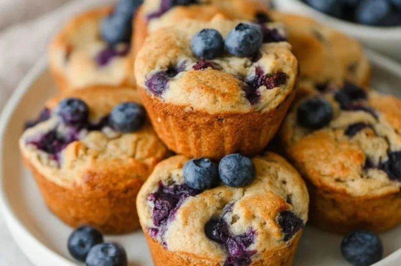 Delicious blueberry cottage cheese muffins fresh out of the oven
