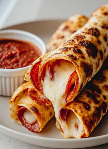 Delicious cheesy pepperoni roll-ups with melted cheese and crispy pepperoni