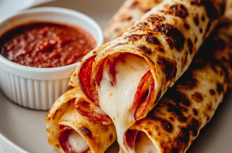 Delicious cheesy pepperoni roll-ups with melted cheese and crispy pepperoni