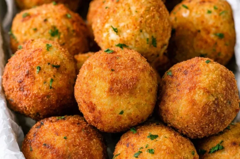 Delicious cheesy rice balls (Arancini) served as a crispy appetizer.