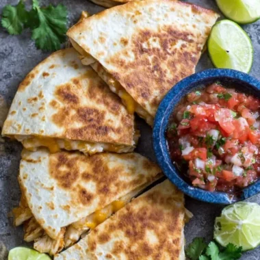 Delicious Chicken Quesadillas with melted cheese and fresh ingredients