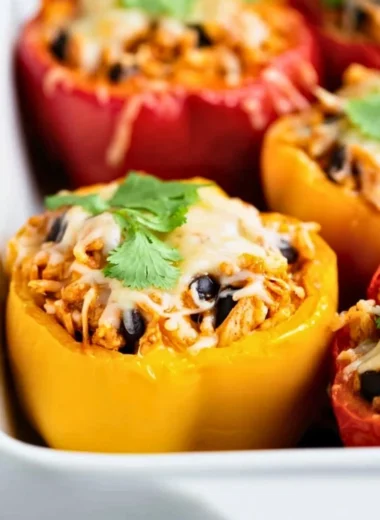 Baked Chicken Stuffed Peppers filled with seasoned chicken and vegetables