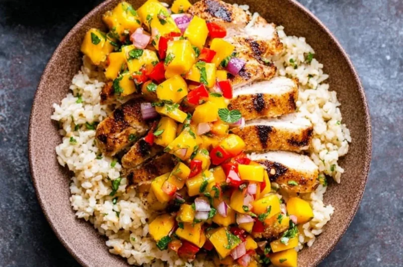 Delicious Chipotle Lime Grilled Chicken served with vibrant Mango Salsa