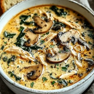 Bowl of Clean Chicken Mushroom Soup with mushrooms and herbs