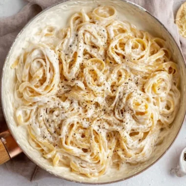 Delicious Cottage Cheese Alfredo served in a creamy sauce over pasta