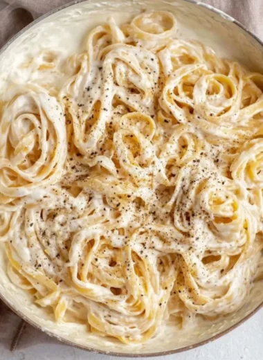 Delicious Cottage Cheese Alfredo served in a creamy sauce over pasta