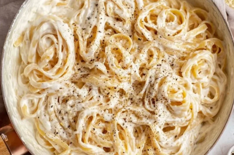 Delicious Cottage Cheese Alfredo served in a creamy sauce over pasta