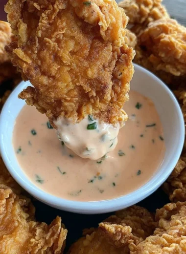 Crispy fried chicken tender bites served with buffalo ranch dipping sauce