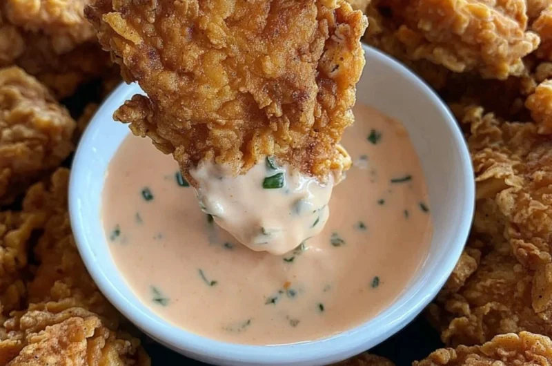 Crispy fried chicken tender bites served with buffalo ranch dipping sauce