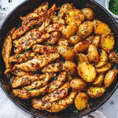 Garlic butter chicken served with roasted potatoes