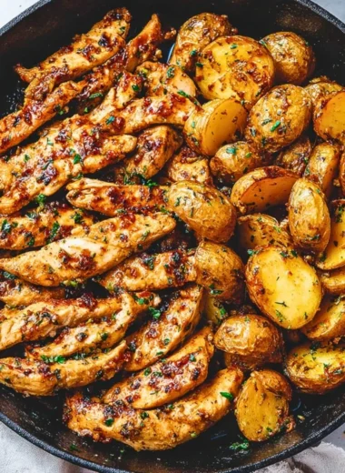 Garlic butter chicken served with roasted potatoes