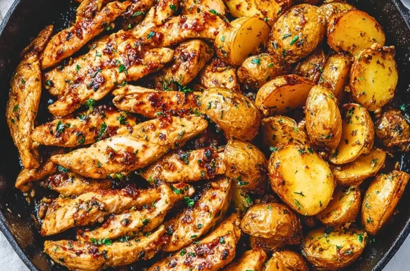 Garlic butter chicken served with roasted potatoes
