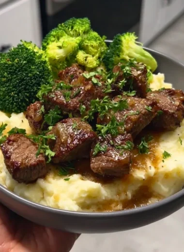 Delicious garlic butter steak bites served on a plate