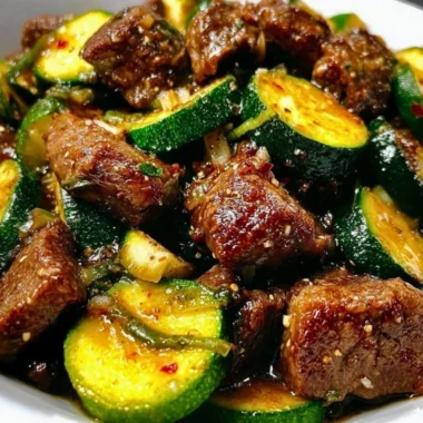 Delicious garlic butter steak bites served with zucchini slices
