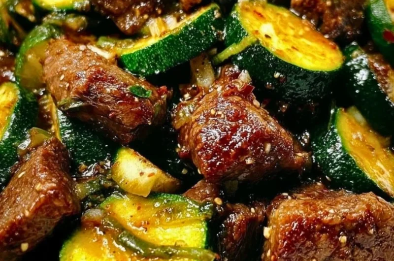 Delicious garlic butter steak bites served with zucchini slices