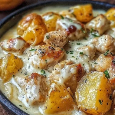 Delicious Garlic Parmesan Crockpot Chicken with roasted potatoes in a slow cooker