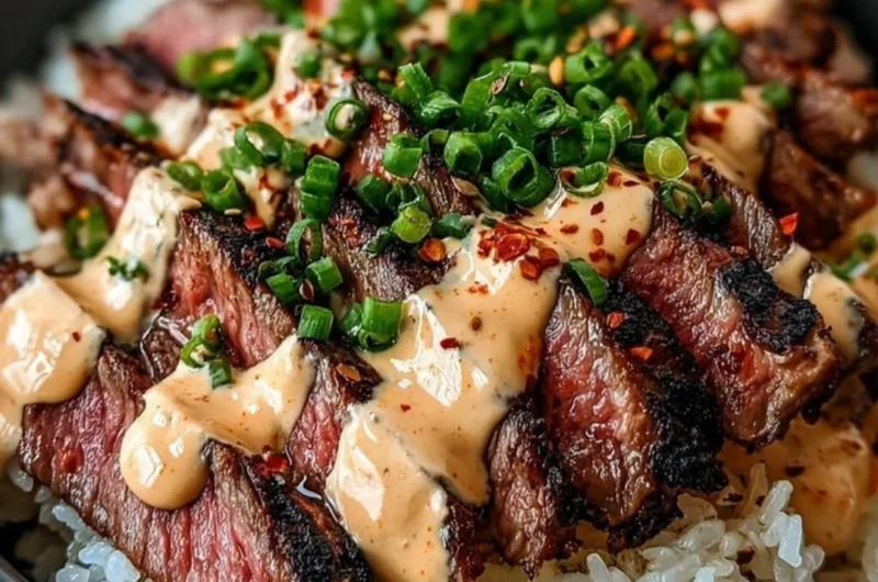 Korean BBQ Steak Rice Bowl with grilled meat, vegetables, and rice