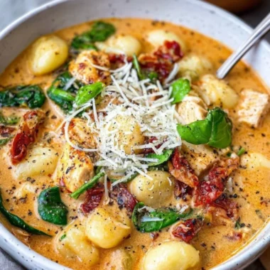 Bowl of Marry Me Chicken Soup with herbs and spices