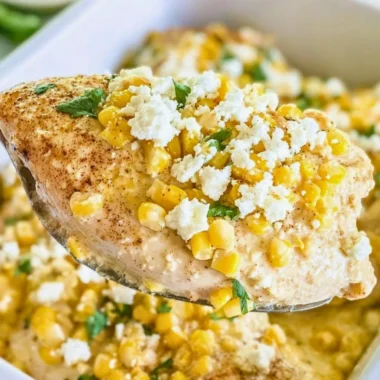 Delicious Mexican Street Corn Chicken dish topped with fresh ingredients