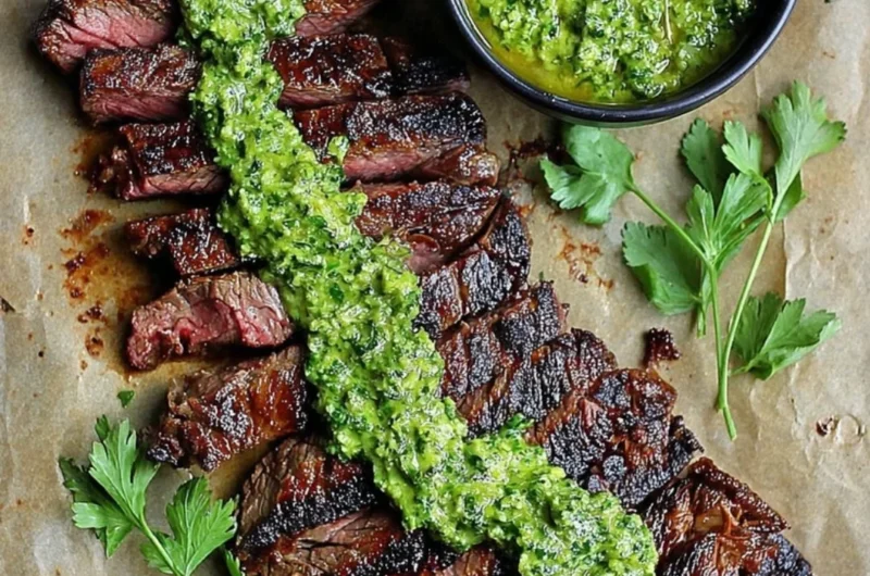 Delicious skirt steak marinated with chimichurri sauce