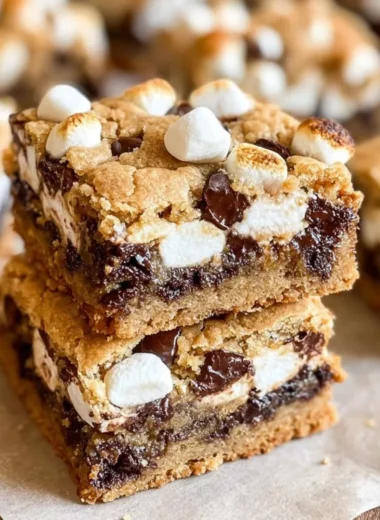 Delicious S'mores Cookie Bars featuring chocolate, marshmallows, and graham crackers.